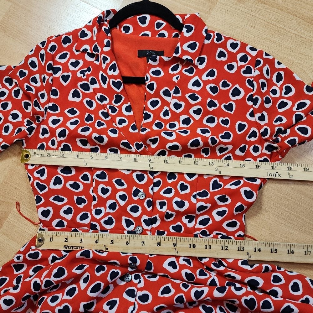 J. Crew Heart Leopard Button Front Midi Dress Red White Blue Size 2 - Picture 7 of 16